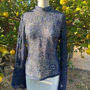 Marciano high-neck, long sleeve navy lace top